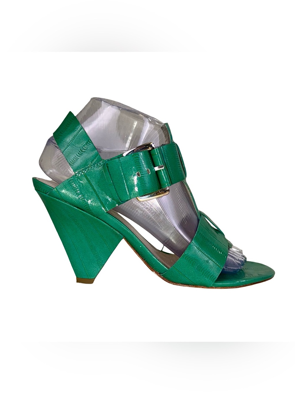 SAKS FIFTH AVENUE PATENT LEATHER SANDALS IN GREEN